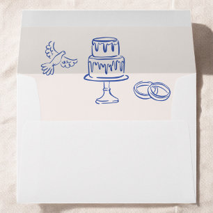 Hand Drawn Vintage French Blue Whimsical Wedding  Envelope