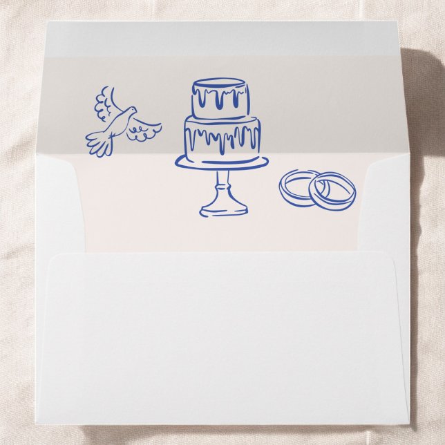 Hand Drawn Vintage French Blue Whimsical Wedding  Envelope (Creator Uploaded)