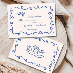 Hand Drawn Vintage French Blue Whimsical Wedding  RSVP Card