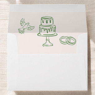 Hand Drawn Vintage French Green Whimsical Wedding Envelope