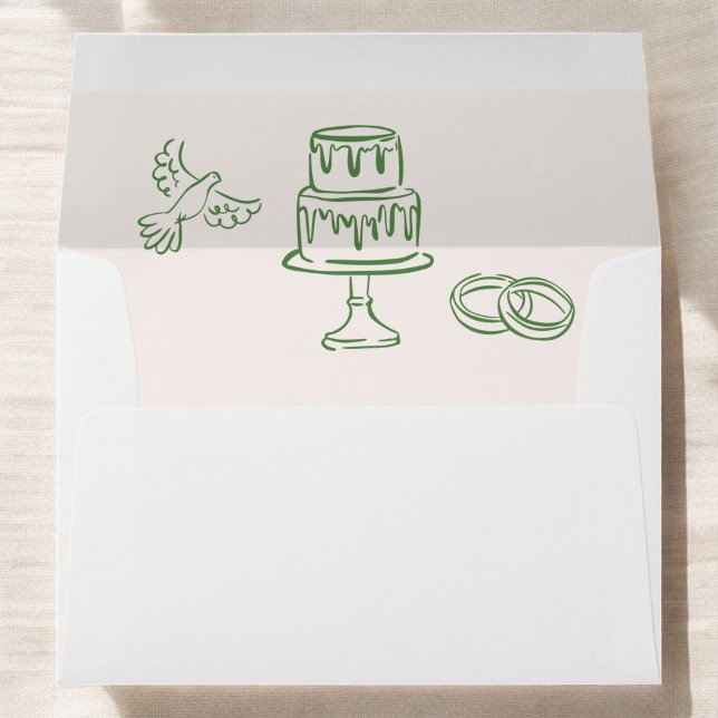Hand Drawn Vintage French Green Whimsical Wedding  Envelope (Creator Uploaded)