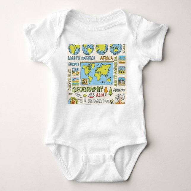Hand Drawn Vintage Geography Illustration Baby Bodysuit (Front)