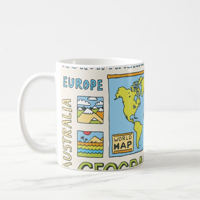 Hand Drawn Vintage Geography Illustration Coffee Mug (Left)