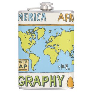 Hand Drawn Vintage Geography Illustration Hip Flask