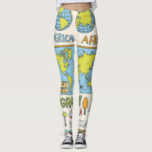 Hand Drawn Vintage Geography Illustration Leggings
