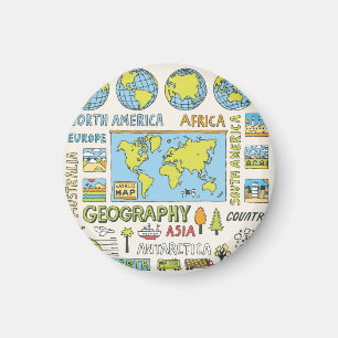 Hand Drawn Vintage Geography Illustration Magnet