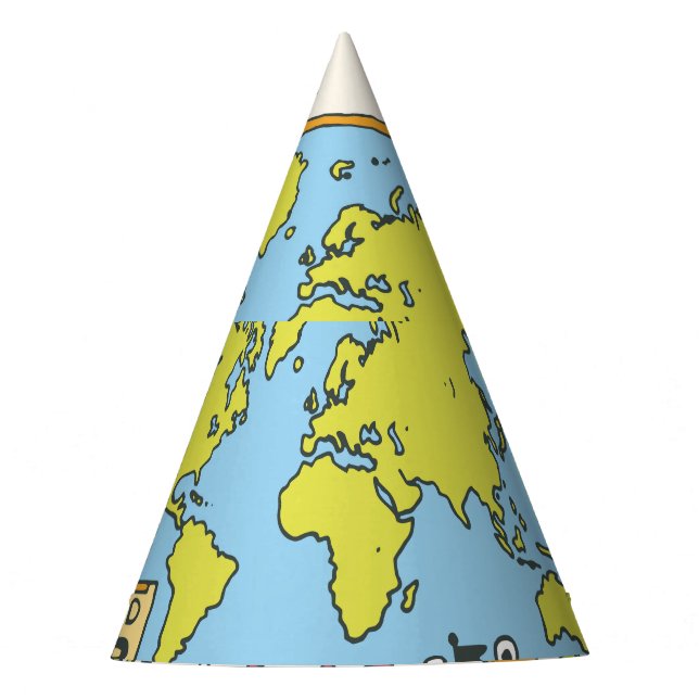 Hand Drawn Vintage Geography Illustration Party Hat (Front)