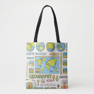 Hand Drawn Vintage Geography Illustration Tote Bag