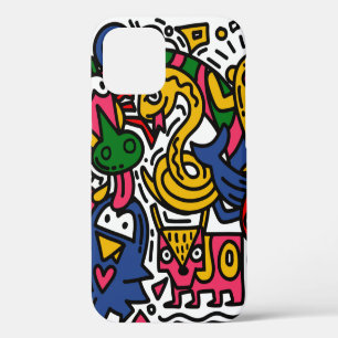 Hand Drawn vintage Illustration of Doodle, cartoon iPhone 12 Case