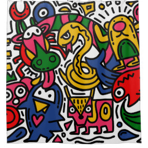 Hand Drawn vintage Illustration of Doodle, cartoon Shower Curtain