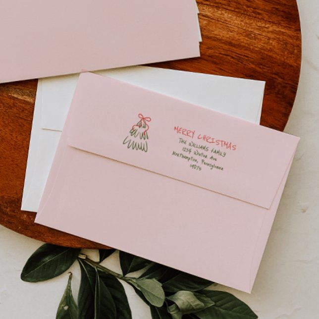 Hand-Drawn Vintage-Inspired Merry Christmas Pink Envelope (Creator Uploaded)