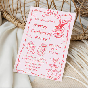 Hand Drawn Vintage Merry Christmas Party Invitation