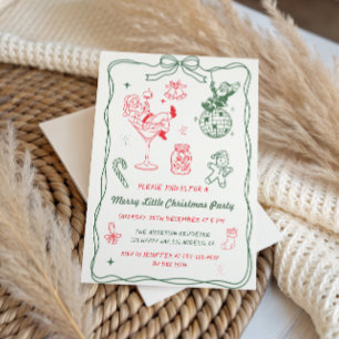Hand Drawn Vintage Merry Little Christmas Party Invitation