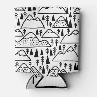 Hand-Drawn Vintage Mountains and Trees. Can Cooler