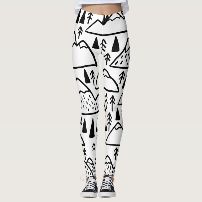 Hand-Drawn Vintage Mountains and Trees. Leggings (Front)