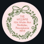 Hand-Drawn Vintage Pink Christmas Envelope Seals<br><div class="desc">Celebrate the holidays with our hand-drawn vintage pink christmas envelope seals, featuring a festive green christmas wreath topped with a bow. Our simple red and green design brings whimsical seasonal cheer and nostalgic warmth, adding some holiday spirit to your greetings. Please reach out with any questions about the design; we...</div>