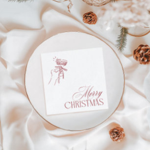 Hand Drawn Vintage Red Christmas Party Napkin