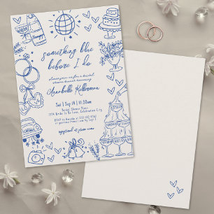 Hand Drawn Vintage Something Blue Bridal Shower Invitation