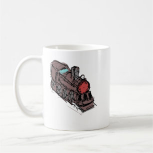 Hand-Drawn Vintage Steam Locomotive Ceramic Coffee Mug