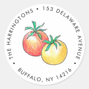 Hand-Drawn Vintage Tomatoes Round Address Sticker