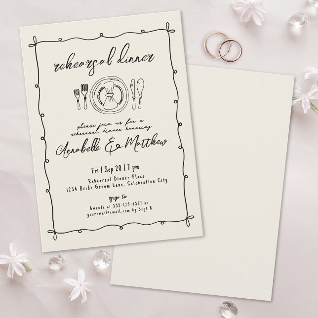 Hand Drawn Vintage Wedding Rehearsal Dinner Invitation (Hand Drawn Vintage Wedding Rehearsal Dinner Invitation )