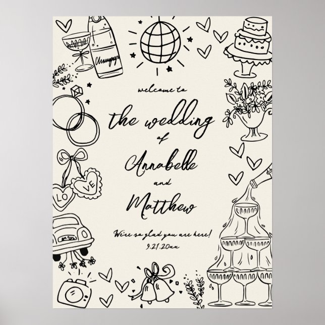 Hand Drawn Vintage Wedding Welcome Sign (Front)