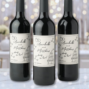 Hand Drawn Vintage Wedding Wine Label