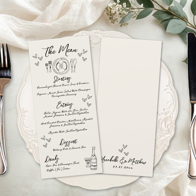 Hand Drawn Vintage Whimsical Wedding Menu (Hand Drawn Vintage Whimsical Wedding Menu)