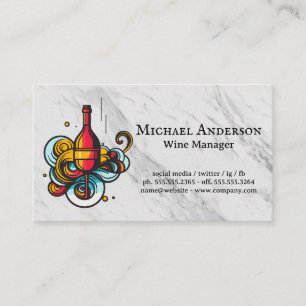 Hand Drawn Vintage Wine Bottle and Glass Business Card