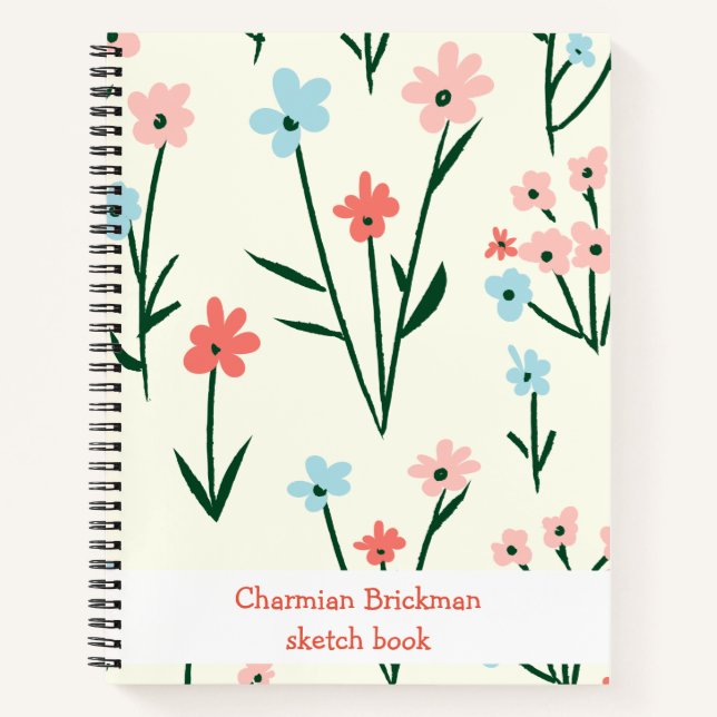 Hand Drawn Water Colour Flower Spiral Notebook (Front)