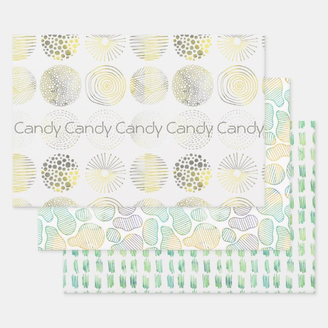 Hand drawn, watercolor, abstract design, circles wrapping paper sheet (Set)