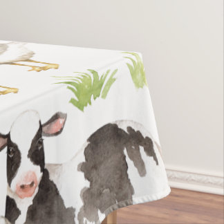 Hand drawn watercolor animals on the farm tablecloth