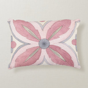 Hand drawn Watercolor floral tile pattern pink Decorative Cushion