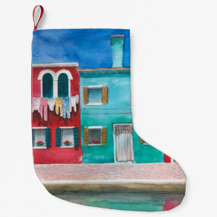 Hand drawn watercolor Italy landscape Small Christmas Stocking