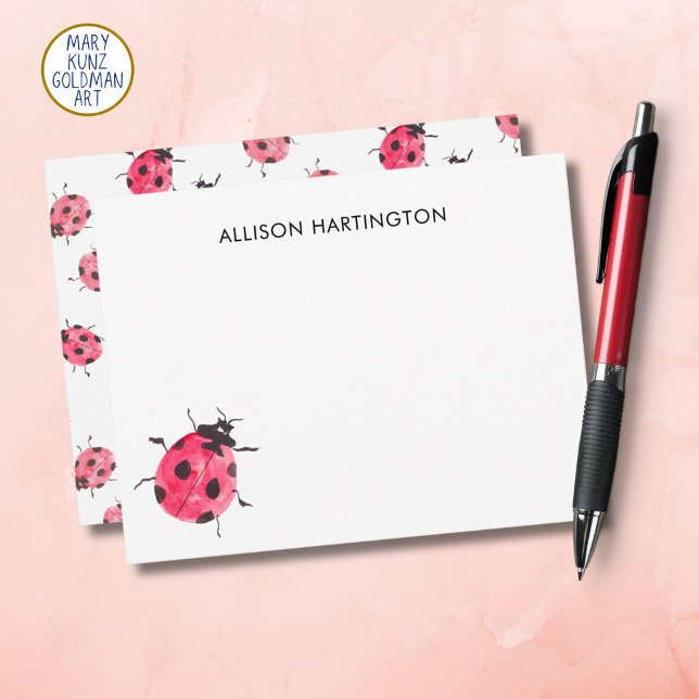 Hand-Drawn Watercolor Ladybug Whimsical Insect Card (Writing notes is more fun with our unique ladybug-themed personalized note cards!)