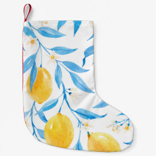 Hand Drawn Watercolor Lemons Pattern Small Christmas Stocking