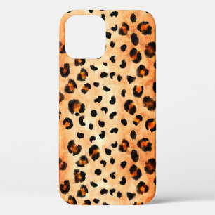 Hand drawn watercolor leopard pattern. Exotic fur  iPhone 12 Case