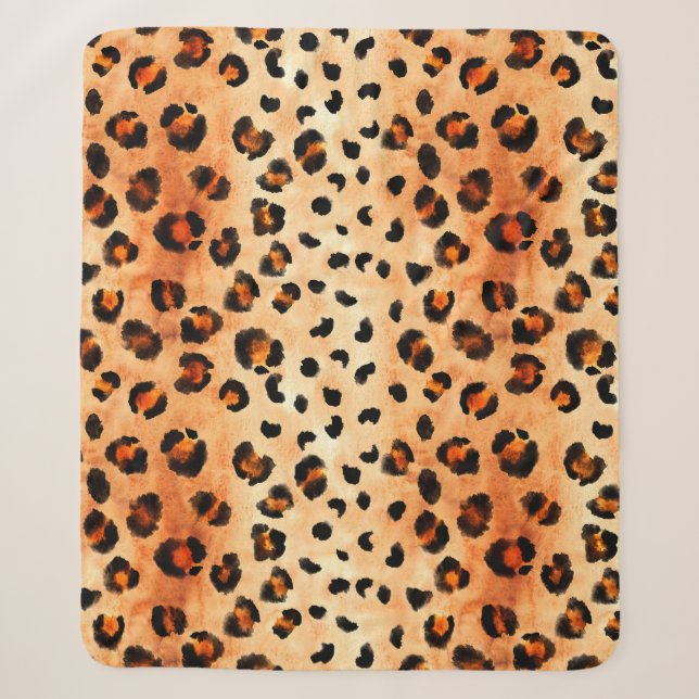 Hand drawn watercolor leopard pattern. Exotic fur  Sherpa Blanket (Front)