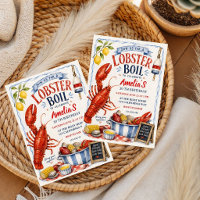 Hand drawn Watercolor Lobster Boil birthday