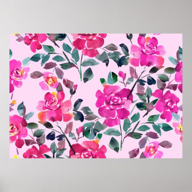 Hand drawn watercolor opulent roses. Floral seamle Poster (Front)