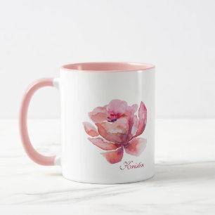 Hand Drawn Watercolor Pink Flower Mug