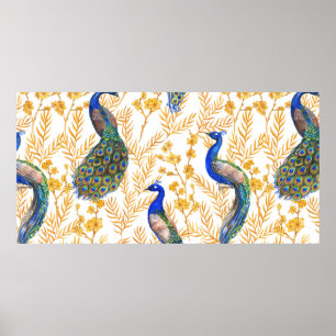 Hand drawn watercolor seamless pattern with Chines Poster