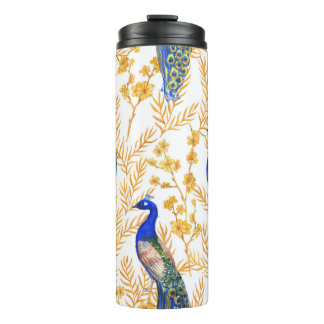 Hand drawn watercolor seamless pattern with Chines Thermal Tumbler