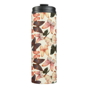 Hand drawn watercolor seamless pattern with colorf thermal tumbler