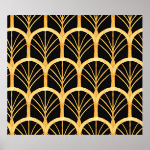 Hand drawn watercolor seamless pattern with gold i poster