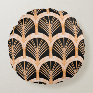 Hand drawn watercolor seamless pattern with gold i round cushion