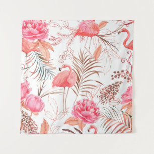 Hand drawn watercolor seamless pattern with pink f tapestry