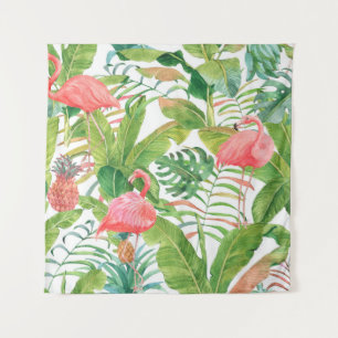 Hand drawn watercolor seamless pattern with pink f tapestry