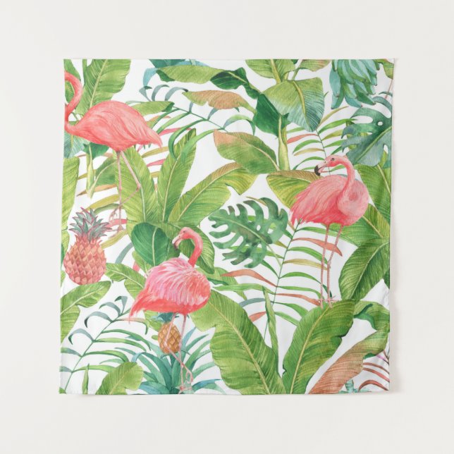 Hand drawn watercolor seamless pattern with pink f tapestry (Front)