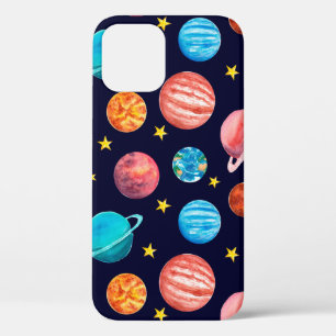 Hand drawn watercolor seamless square Space patter iPhone 12 Case